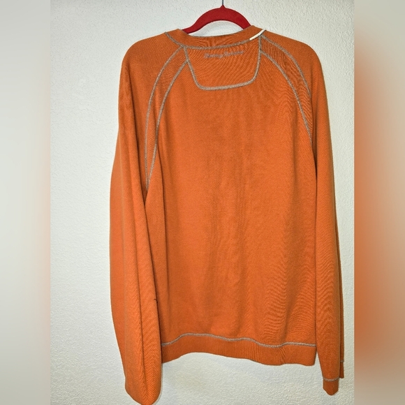 Tommy Bahama Men's Xl Orange and Beige Reversable Long Sleeve Pullover Sweater - Picture 3 of 10